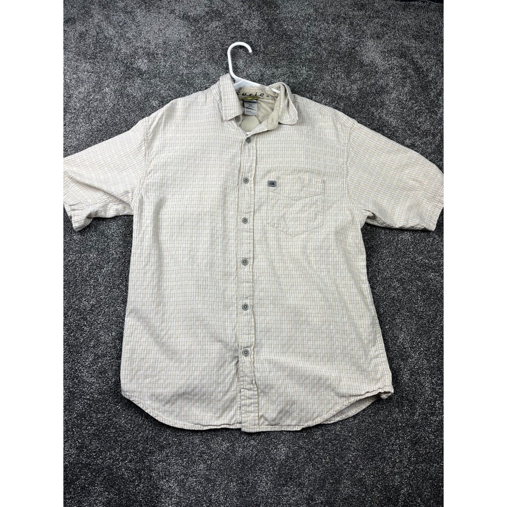 North Face Shirt Mens Medium Button Down Single Pocket Short Sleeve Plaid Yellow
